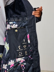 Baker by Ted Baker Navy Shower Resistant Padded Belted Skirt Coat - Image 7 of 13