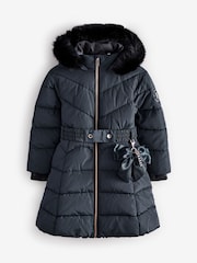 Baker by Ted Baker Navy Shower Resistant Padded Belted Skirt Coat - Image 8 of 13
