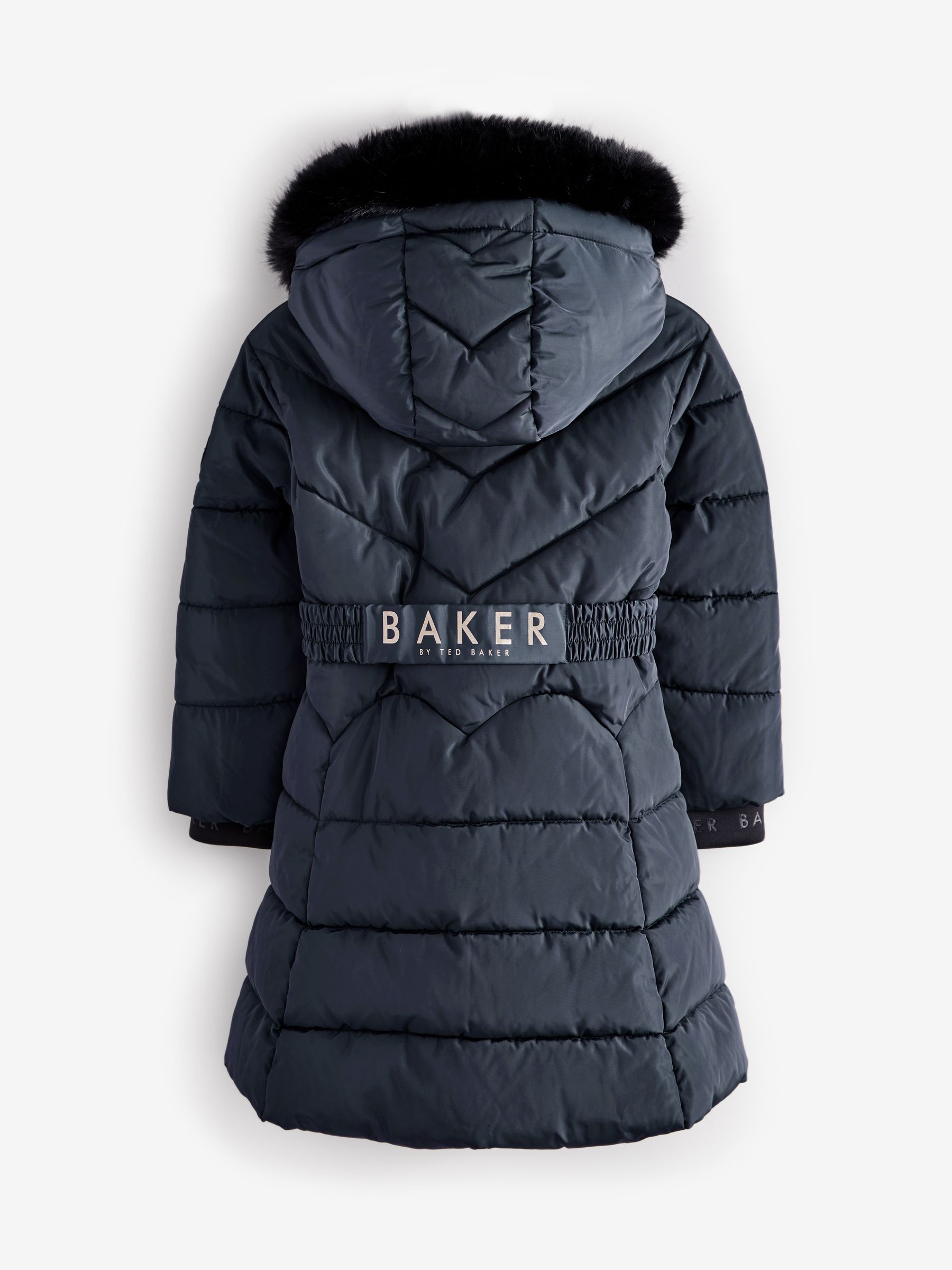 Baker by Ted Baker Navy Shower Resistant Padded Belted Skirt Coat