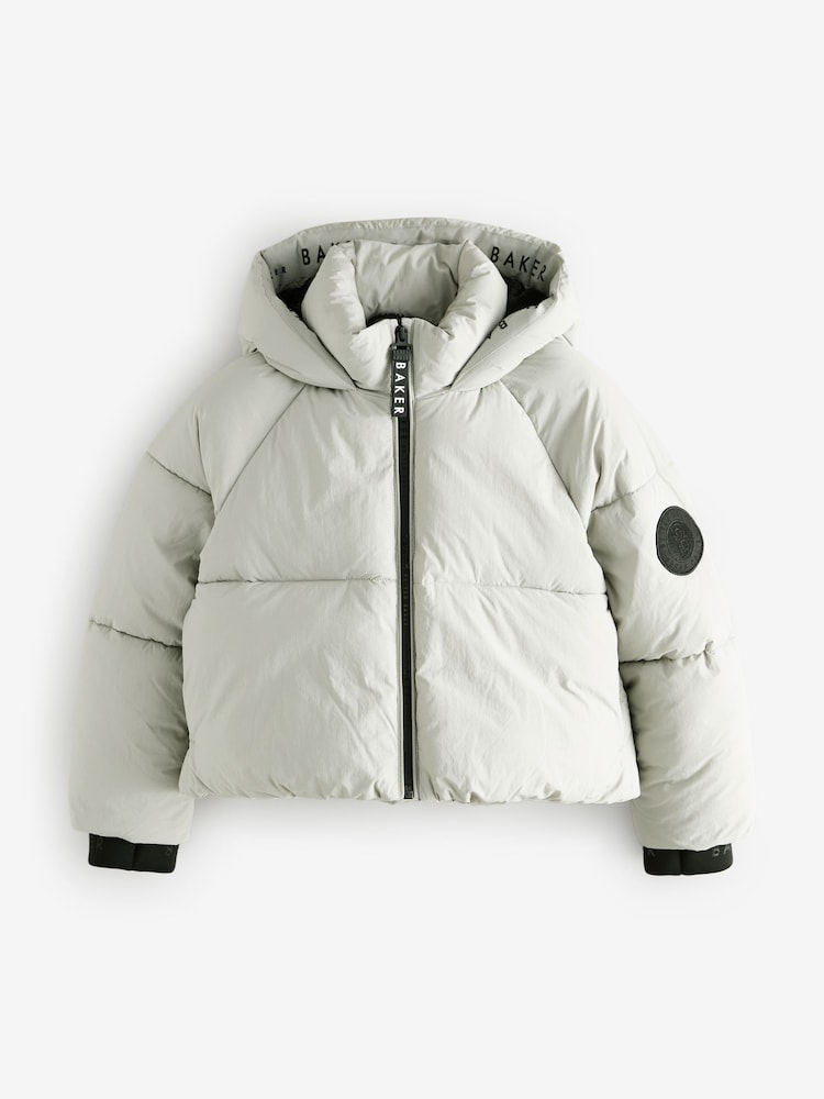 Baker by Ted Baker Shower Resistant Grey Short Branded Padded Coat - Image 10 of 15