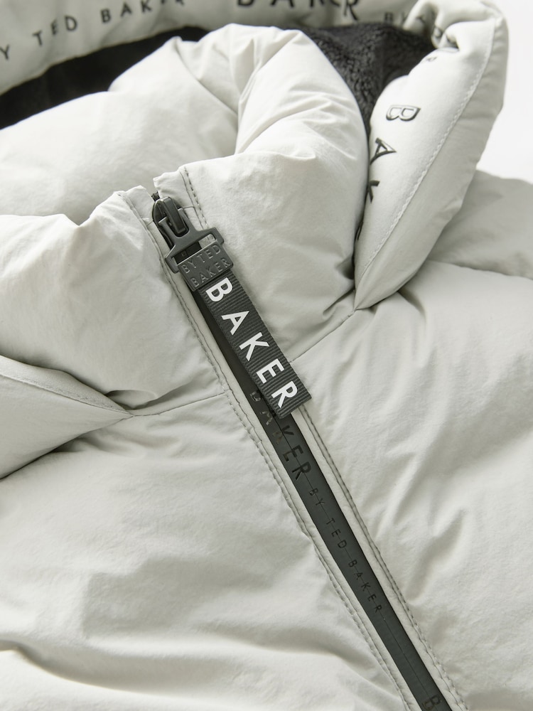 Baker by Ted Baker Shower Resistant Grey Short Branded Padded Coat - Image 12 of 15