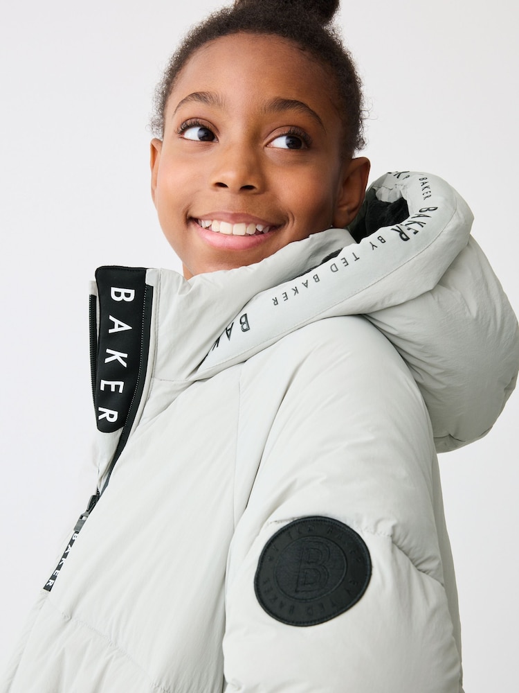 Baker by Ted Baker Shower Resistant Grey Short Branded Padded Coat - Image 8 of 15