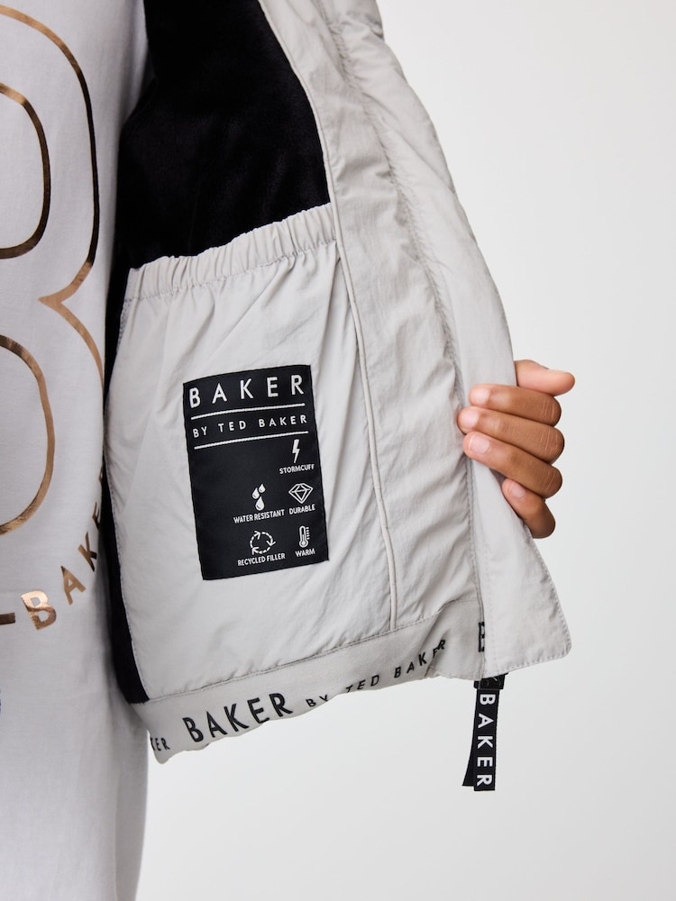 Baker by Ted Baker Shower Resistant Grey Short Branded Padded Coat - Image 9 of 15