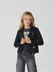 أسود - ONLY KIDS Faux Leather Biker Jacket - صورة 1 من 6