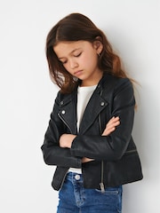 أسود - ONLY KIDS Faux Leather Biker Jacket - صورة 2 من 6