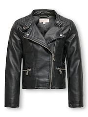 أسود - ONLY KIDS Faux Leather Biker Jacket - صورة 3 من 6