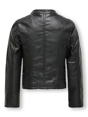 أسود - ONLY KIDS Faux Leather Biker Jacket - صورة 4 من 6