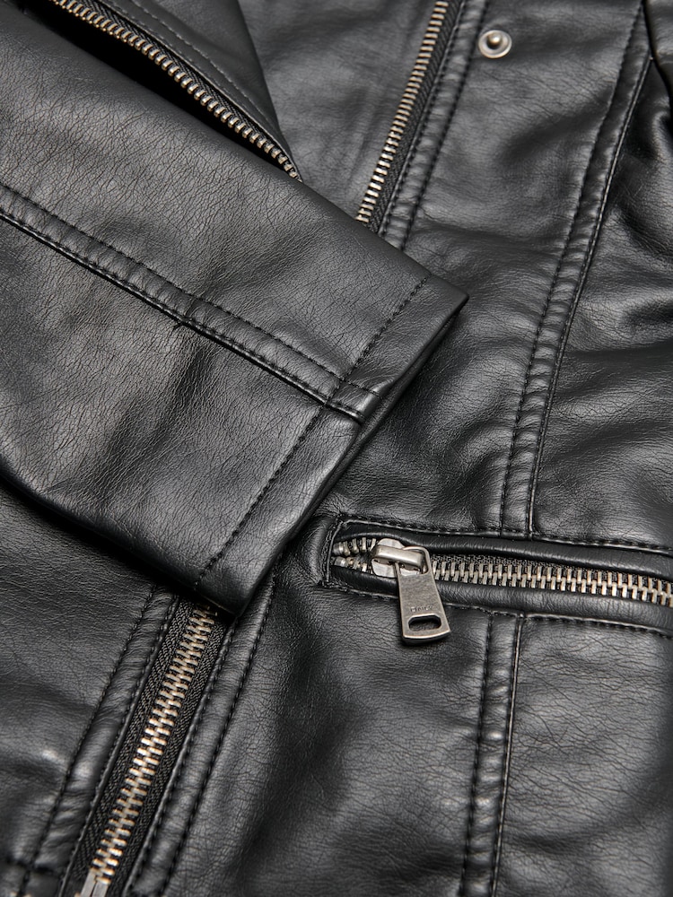 أسود - ONLY KIDS Faux Leather Biker Jacket - صورة 6 من 6