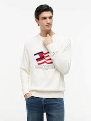 Tommy Hilfiger Cream Intarsia Flag Relaxed Crew Neck Jumper - Image 1 of 5