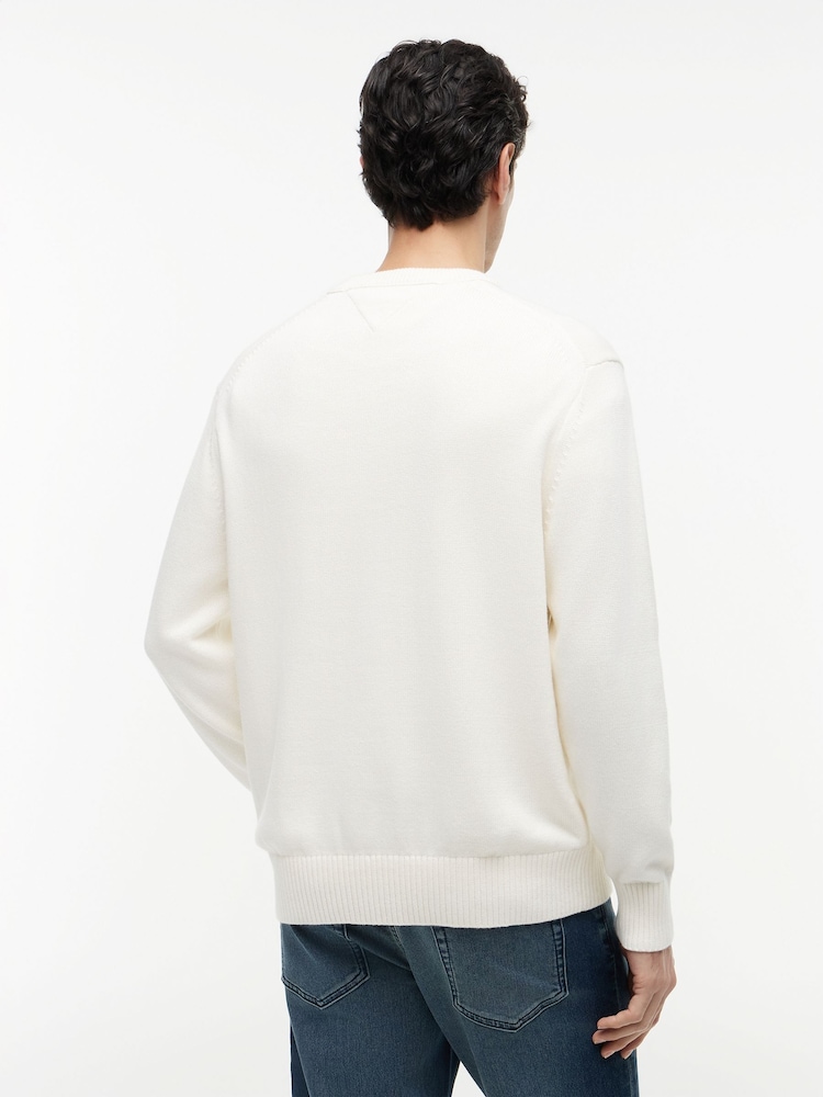Tommy Hilfiger Cream Intarsia Flag Relaxed Crew Neck Jumper - Image 2 of 5
