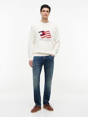 Tommy Hilfiger Cream Intarsia Flag Relaxed Crew Neck Jumper - Image 3 of 5