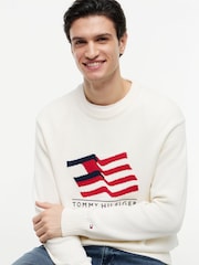 Tommy Hilfiger Cream Intarsia Flag Relaxed Crew Neck Jumper - Image 4 of 5