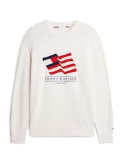 Tommy Hilfiger Cream Intarsia Flag Relaxed Crew Neck Jumper - Image 5 of 5