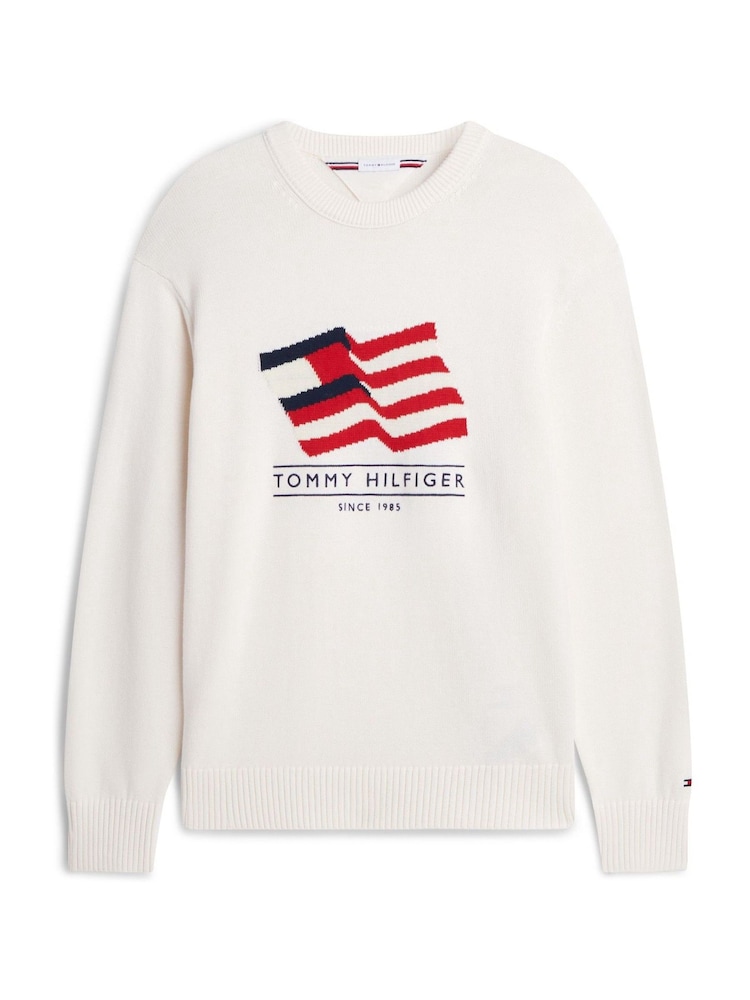 Tommy Hilfiger Cream Intarsia Flag Relaxed Crew Neck Jumper - Image 5 of 5