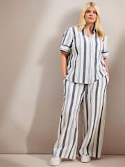 Live Unlimited Blue Striped Linen Wide Leg Drawstring Trousers - Image 3 of 4