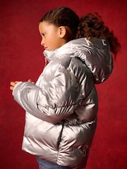 Baker by Ted Baker Silver Shower Resistant Branded Padded Coat - Image 7 of 18
