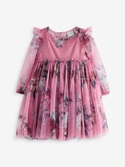 Różowa tiulowa sukienka Baker by Ted Baker z kwiatowym wzorem - Image 8 of 12