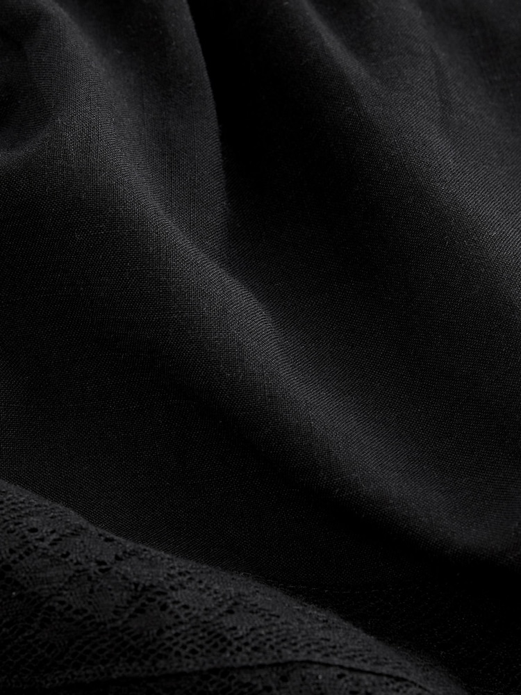 Black Frill Sleeve Lace Insert Summer 100% Cotton Blouse - Image 7 of 7