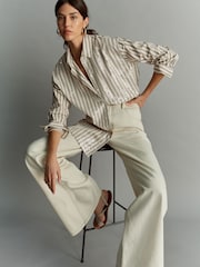 Green/White Stripe Long Sleeve Iridescent Sequin Shirt - Image 3 of 8