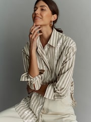 Green/White Stripe Long Sleeve Iridescent Sequin Shirt - Image 4 of 8