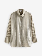 Green/White Stripe Long Sleeve Iridescent Sequin Shirt - Image 7 of 8