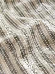 Green/White Stripe Long Sleeve Iridescent Sequin Shirt - Image 8 of 8