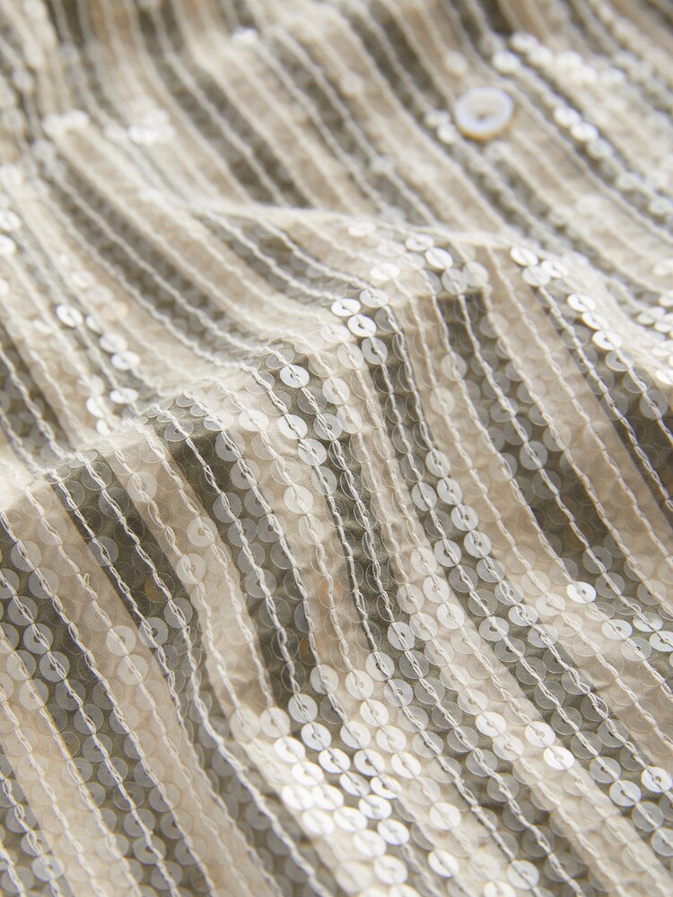 Green/White Stripe Long Sleeve Iridescent Sequin Shirt - Image 8 of 8