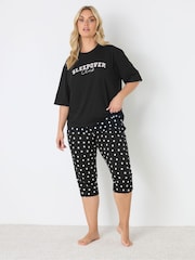 Yours Curve Black Polka Dot Cropped Pyjamas - Image 1 of 5