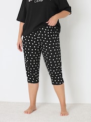 Yours Curve Black Polka Dot Cropped Pyjamas - Image 2 of 5