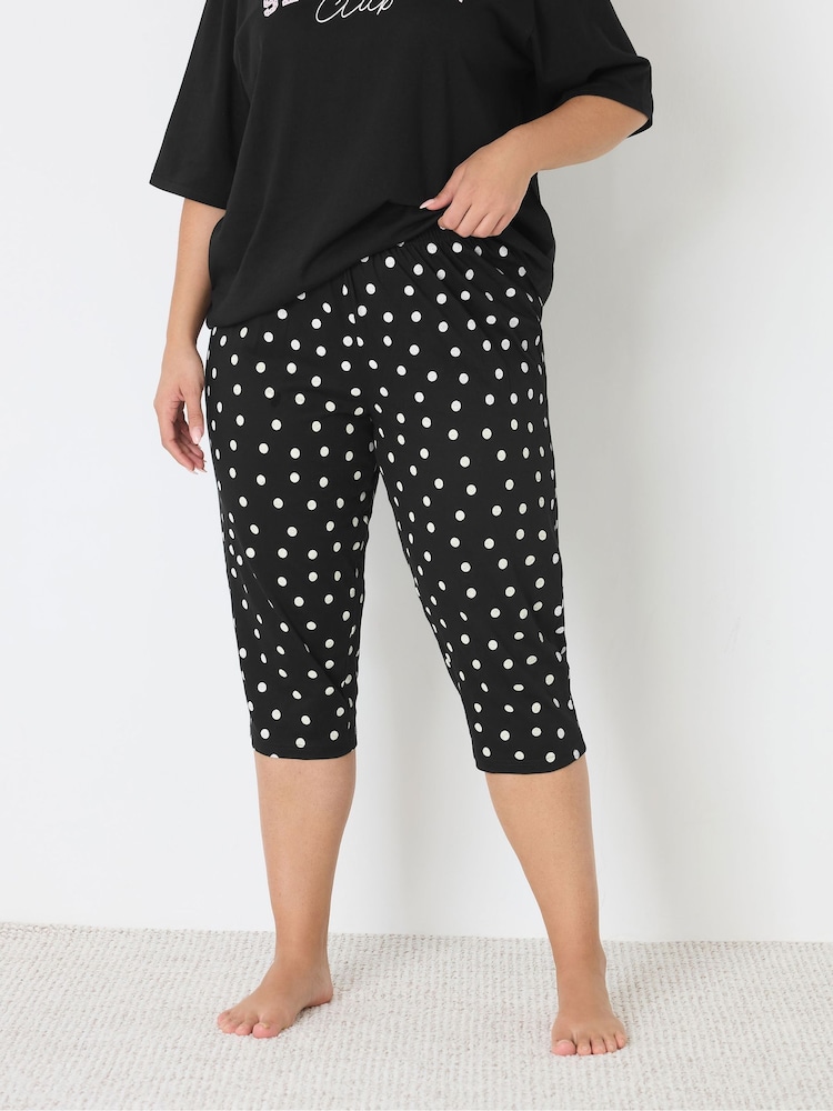 Yours Curve Black Polka Dot Cropped Pyjamas - Image 2 of 5 Yours Curve Black Polka Dot Cropped Pyjamas - Image 2 of 5