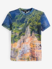 Multi Scenic Print Short Sleeve Mesh Top - Image 4 of 5