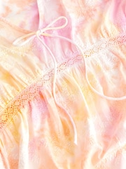 Pink Tie Dye Broderie V-Neck Lace Detail Short Sleeve Top - Image 5 of 6