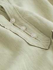 Green Long Sleeve V-Neck Button Front Blouse With Linen - Image 6 of 6