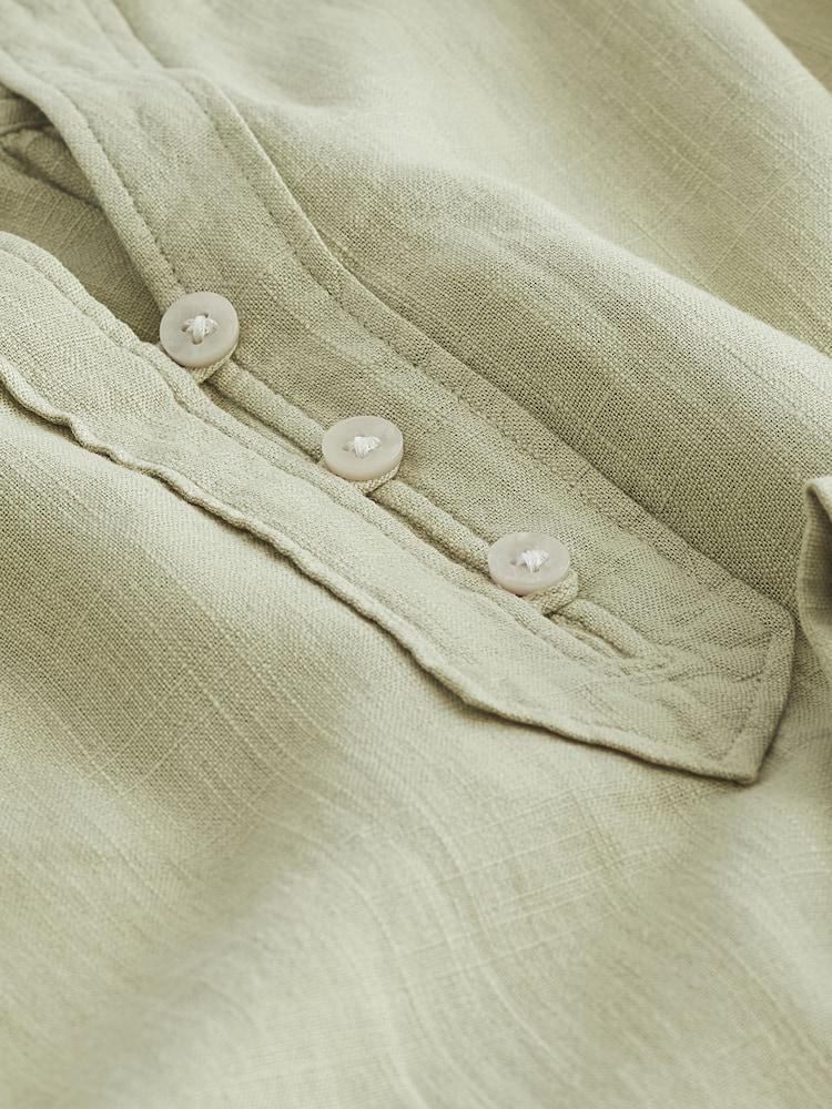 Green Long Sleeve V-Neck Button Front Blouse With Linen - Image 6 of 6