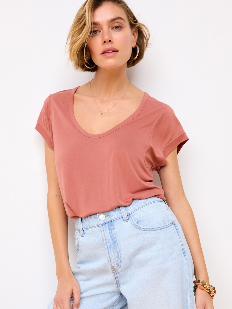 Rose Pink Premium Modal Rich Short Sleeve Scoop Neck T-Shirt - Image 1 of 7