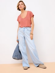 Rose Pink Premium Modal Rich Short Sleeve Scoop Neck T-Shirt - Image 2 of 7