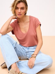 Rose Pink Premium Modal Rich Short Sleeve Scoop Neck T-Shirt - Image 3 of 7
