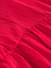 Red 100% Cotton Lace Trim Flutter Sleeve Summer Holiday Top - Image 6 of 6