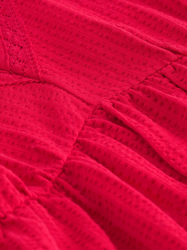 Red 100% Cotton Lace Trim Flutter Sleeve Summer Holiday Top - Image 6 of 6