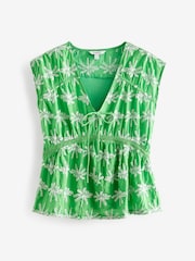 Bright Green 100% Cotton Broderie V-Neck Lace Detail Short Sleeve Top - Image 5 of 6