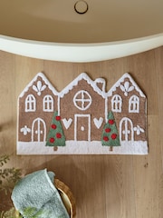 Brown Christmas Gingerbread House 100% Cotton Bath Mat - Image 1 of 4