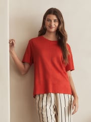 Red Slim Fit Premium 100% Linen Crew Neck Short Sleeve T-Shirt - Image 2 of 6