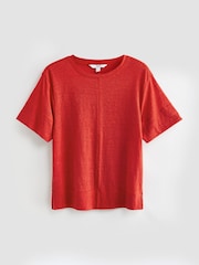 Red Slim Fit Premium 100% Linen Crew Neck Short Sleeve T-Shirt - Image 5 of 6