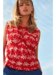 Bright Red Broderie Sleeveless 100% Cotton Tie Top - Image 1 of 1
