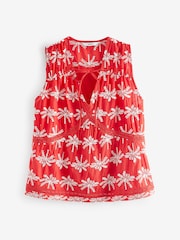 Bright Red Broderie Sleeveless 100% Cotton Tie Top - Image 5 of 6