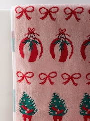 Red & Pink Christmas Tree and Bows 100% Cotton Hand Towel - Image 2 of 2