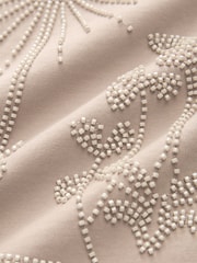 Neutral 100% Cotton Palm Print Beaded Sparkle Holiday Short Sleeve T-Shirt - Image 6 of 6