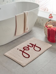 Natural Cream Christmas Joy Slogan Plush Bobble Bath Mat - Image 1 of 4