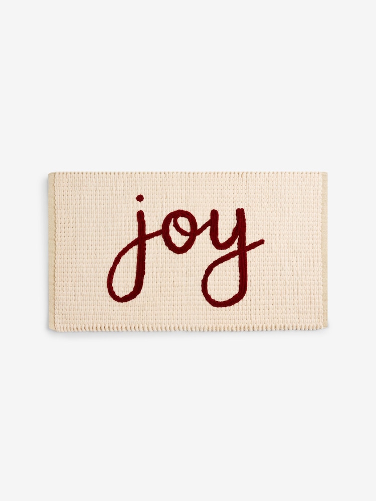 Natural Cream Christmas Joy Slogan Plush Bobble Bath Mat - Image 4 of 4