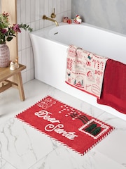 Red 100% Cotton Santa Postcard Red Christmas Bath Mat - Image 1 of 3